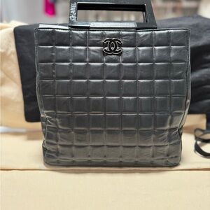 Chanel Chocolate Bar Tote Leather Black Tote Bag